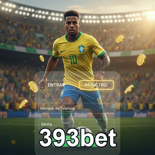 Jogador em campo com interface de cadastro da 393bet.