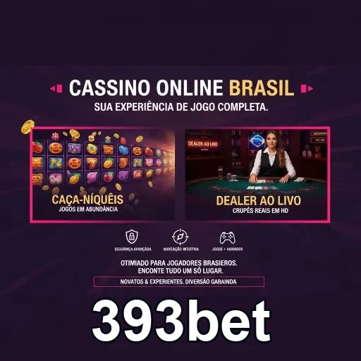 Interface da 393bet com caça-níqueis e dealer ao vivo.