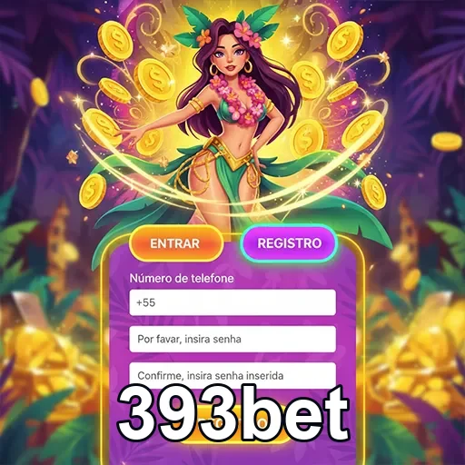 Tela de registro da 393bet com ilustração de atriz e moedas.