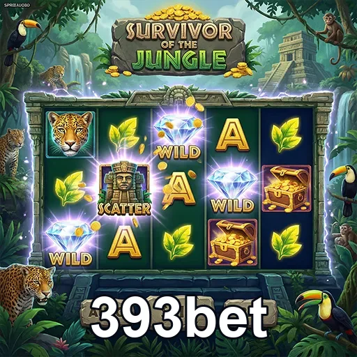 Slots da 393bet com ilustrações do 'Survivor of the Jungle'.